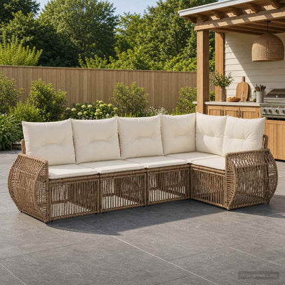 Set Divano da Giardino 5 pz Beige e Bianco Crema polyrattan