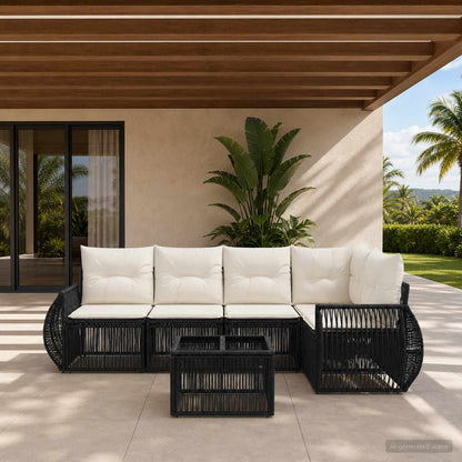 Set Divano da Giardino 6 pcs Nero e Bianco Crema polyrattan | homemem39