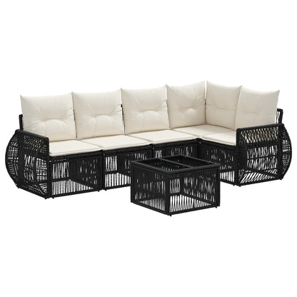 Set Divano da Giardino 6 pcs Nero e Bianco Crema polyrattan | homemem39