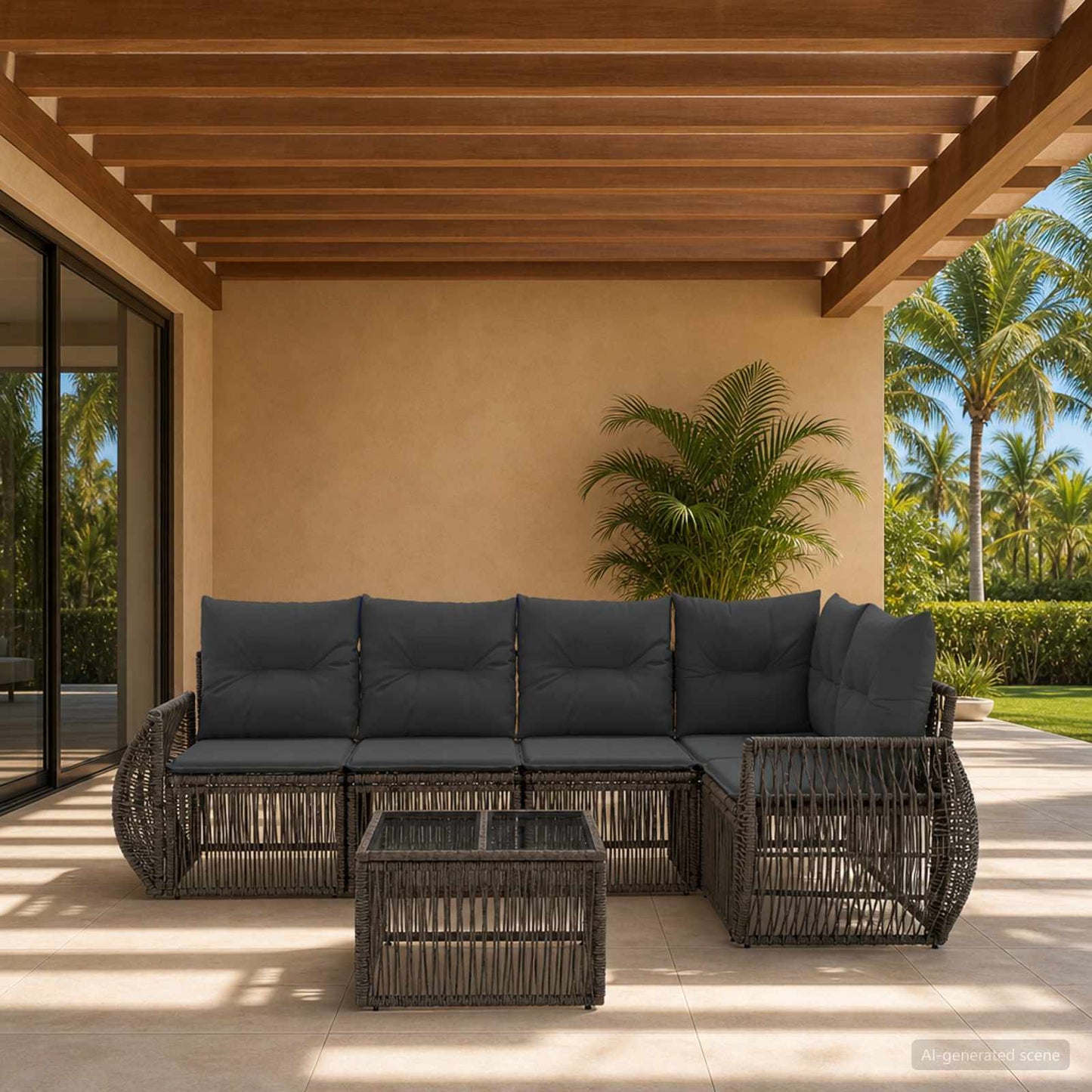 Set Divano da Giardino 6 pcs Grigio e Grigio Scuro polyrattan | homemem39