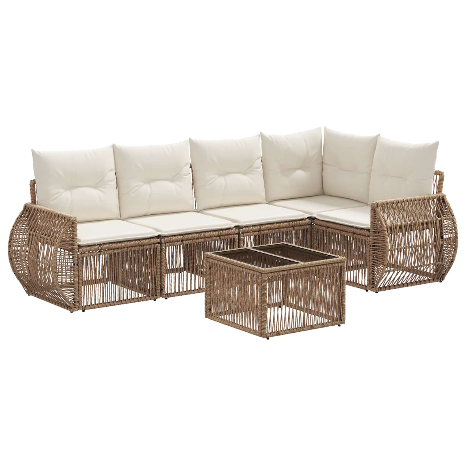 Set Divano da Giardino 6 pcs Beige e Bianco Crema polyrattan | homemem39