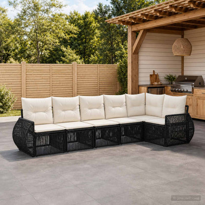 Set Divano da Giardino 6 pcs Nero e Bianco Crema polyrattan | homemem39