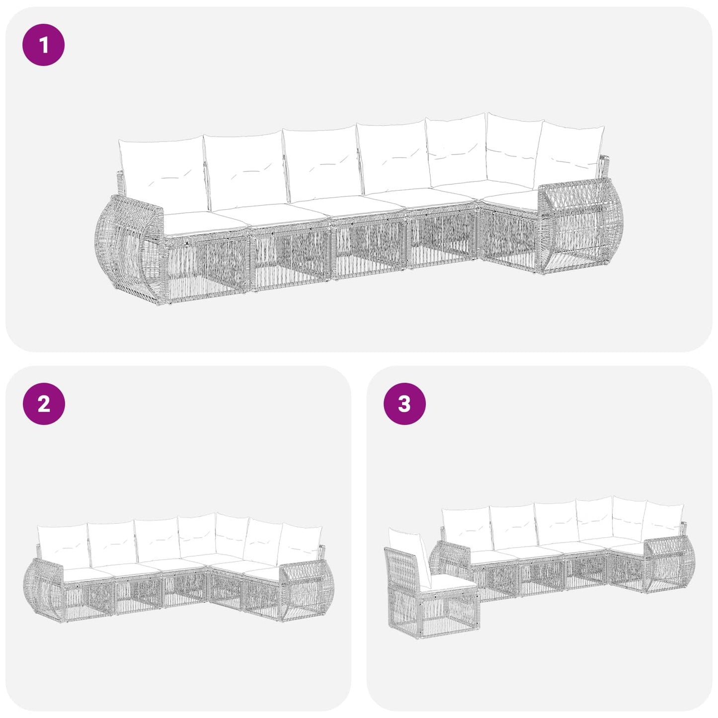 Set Divano da Giardino 6 pcs Nero e Bianco Crema polyrattan | homemem39