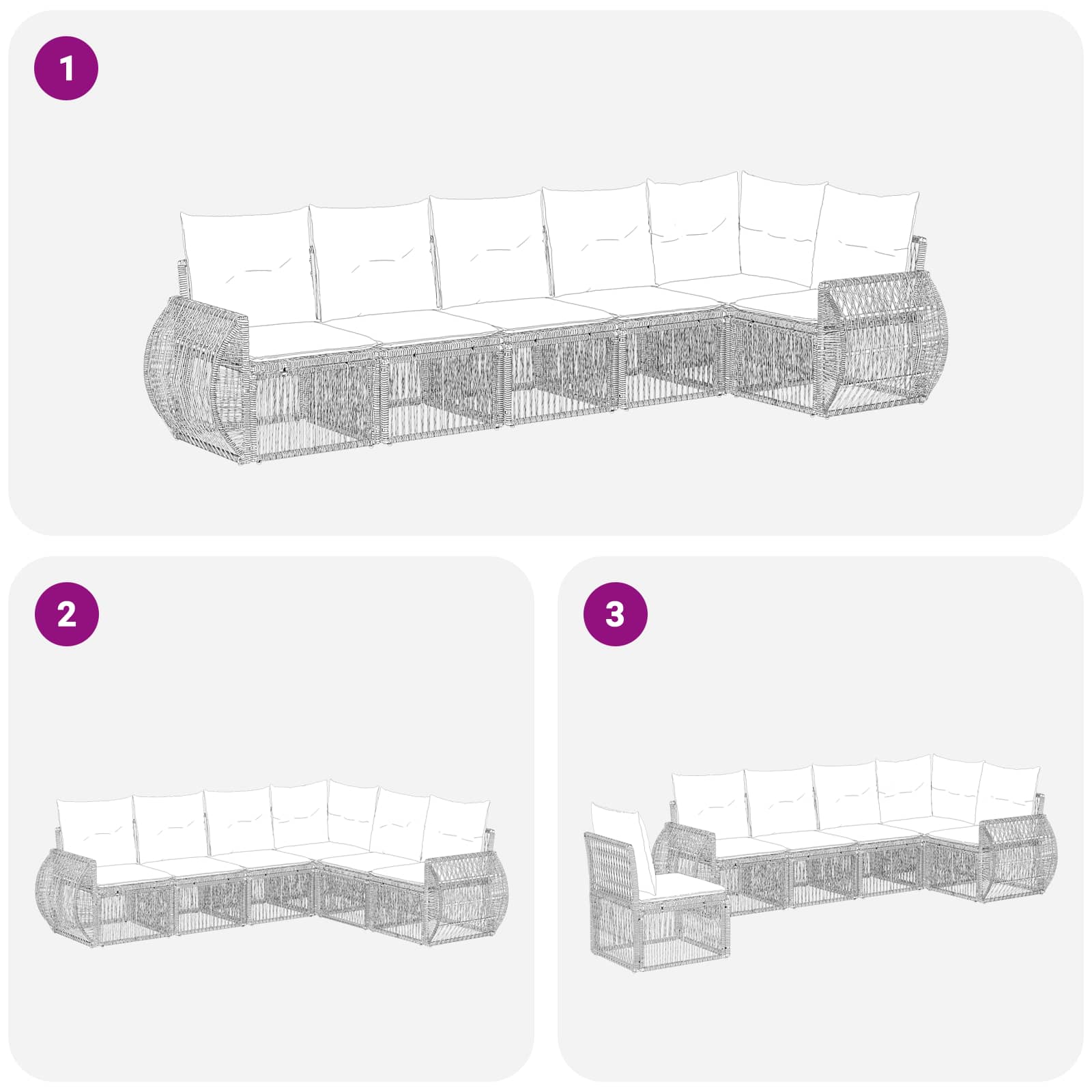 Set Divano da Giardino 6 pcs Nero e Bianco Crema polyrattan | homemem39