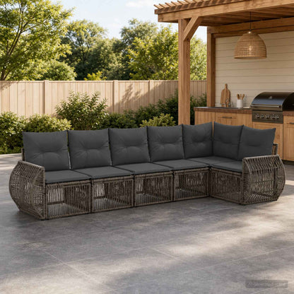 Set Divano da Giardino 6 pcs Grigio e Grigio Scuro polyrattan | homemem39