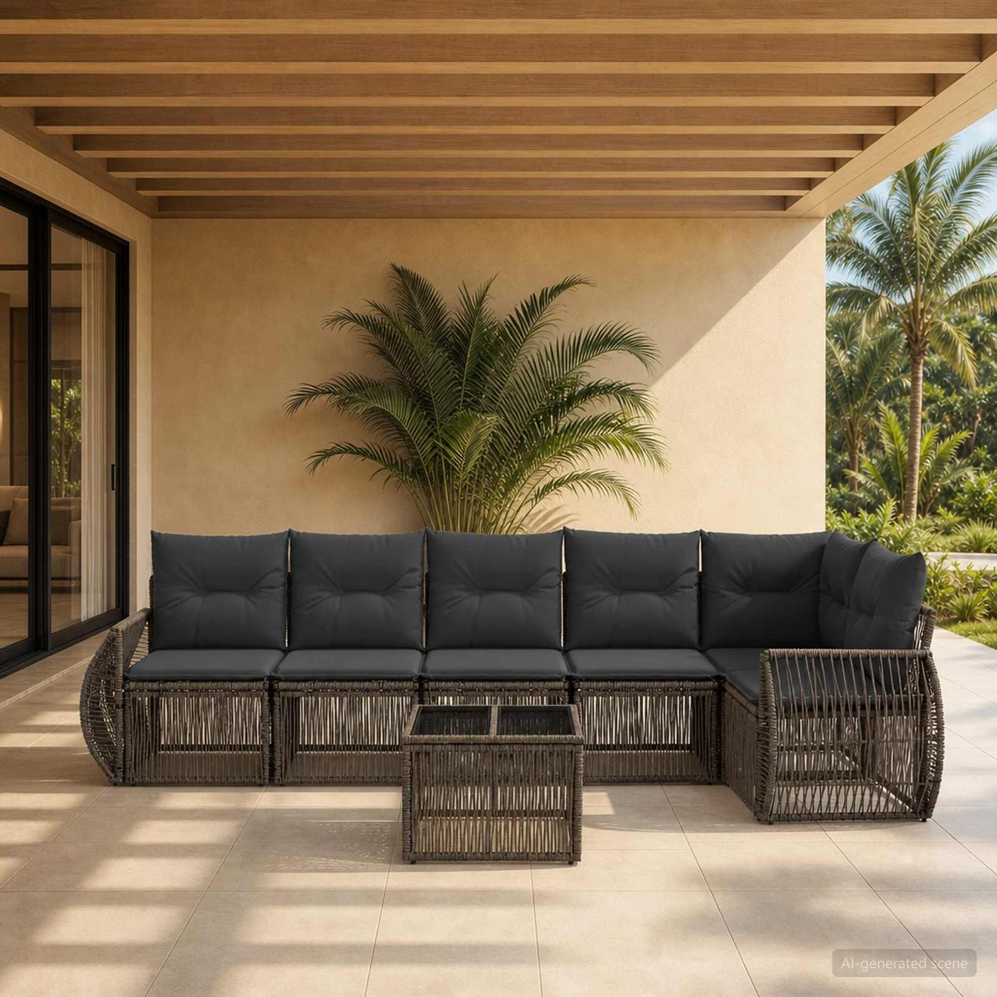 Set Divano da Giardino 7 pcs Grigio e Grigio Scuro polyrattan | homemem39