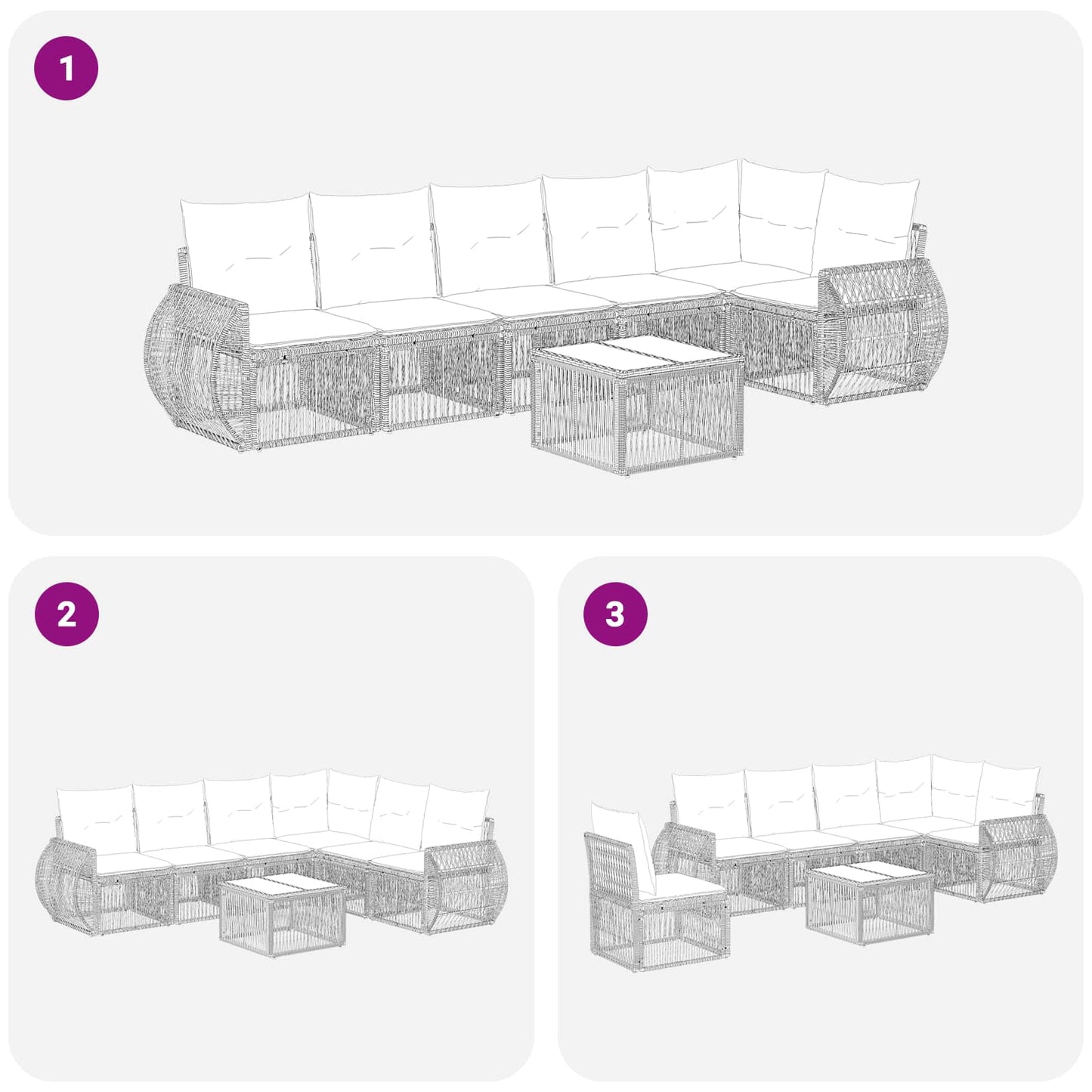 Set Divano da Giardino 7 pcs Grigio e Grigio Scuro polyrattan | homemem39