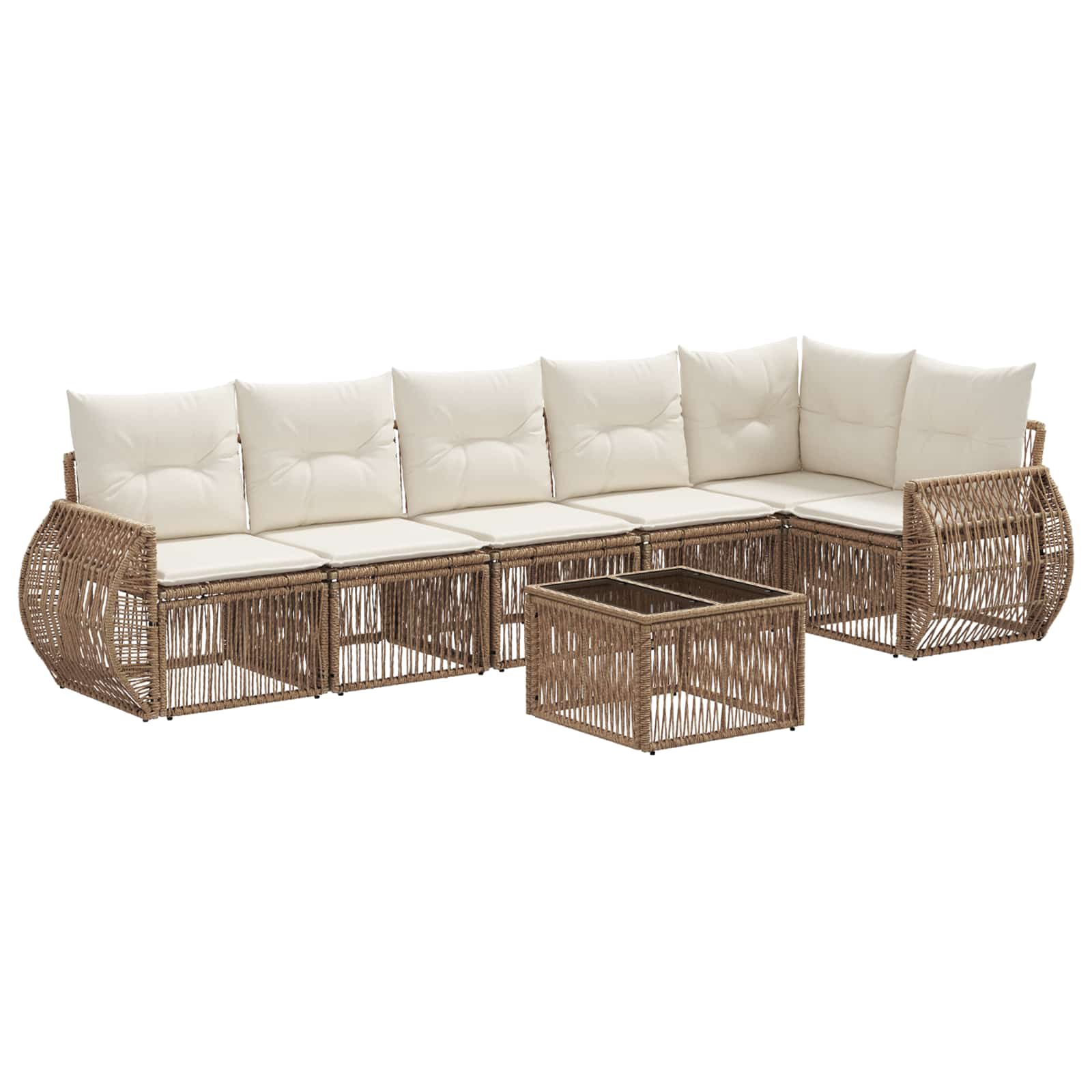 Set Divano da Giardino 7 pcs Beige e Bianco Crema polyrattan | homemem39