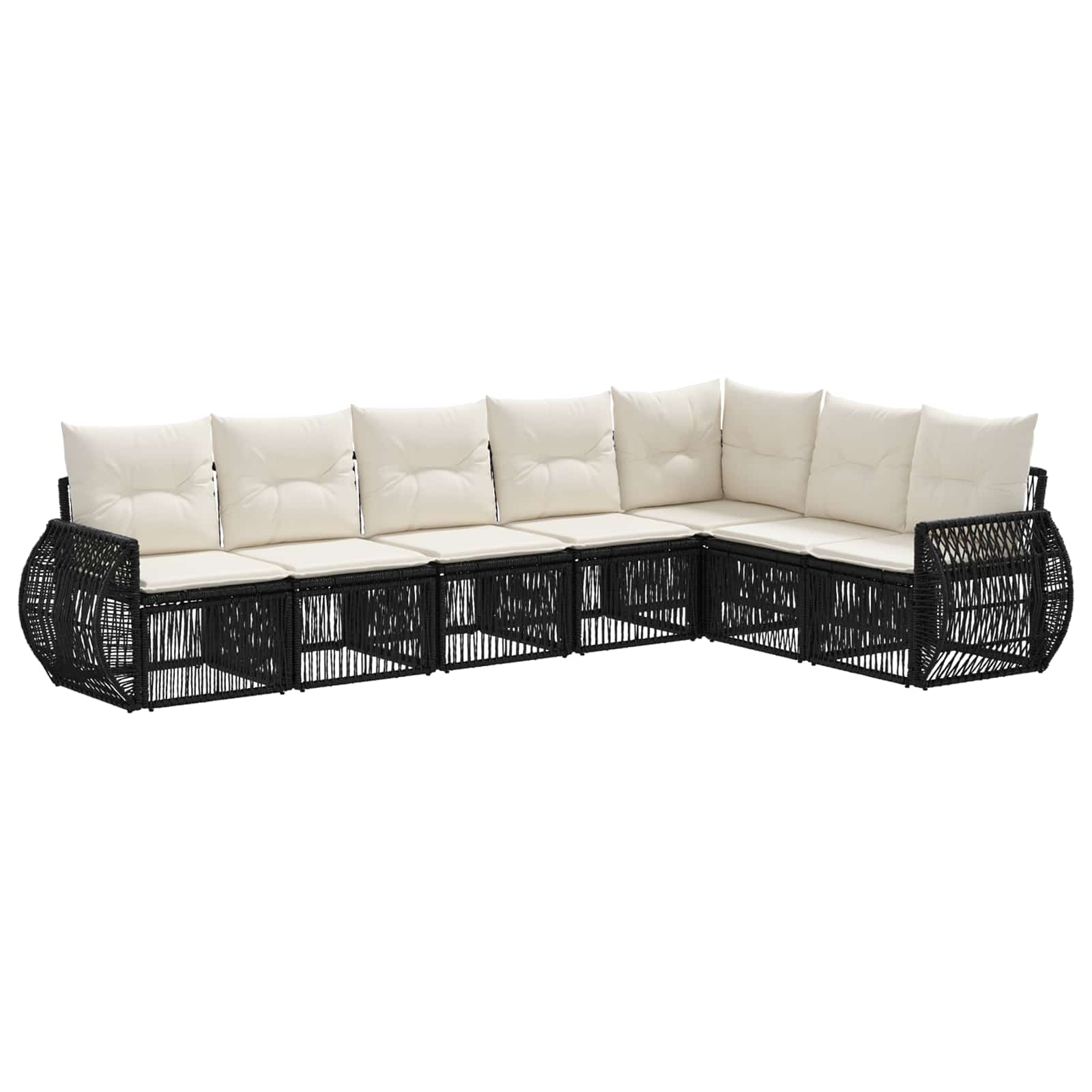 Set Divano da Giardino 7 pcs Nero e Bianco Crema polyrattan | homemem39