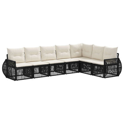 Set Divano da Giardino 7 pcs Nero e Bianco Crema polyrattan | homemem39