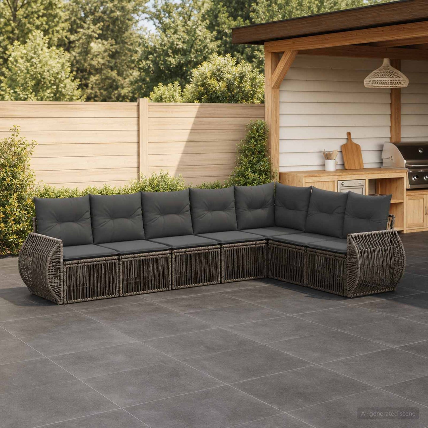 Set Divano da Giardino 7 pcs Grigio e Grigio Scuro polyrattan | homemem39