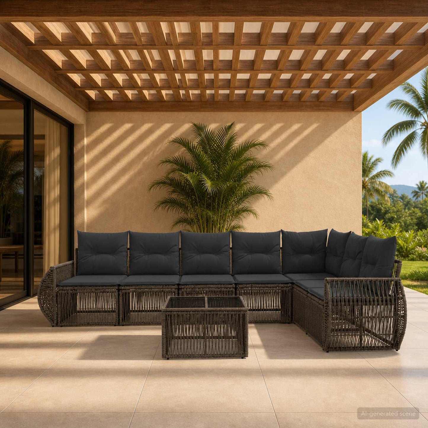 Set Divano da Giardino 8 pcs Grigio e Grigio Scuro polyrattan | homemem39
