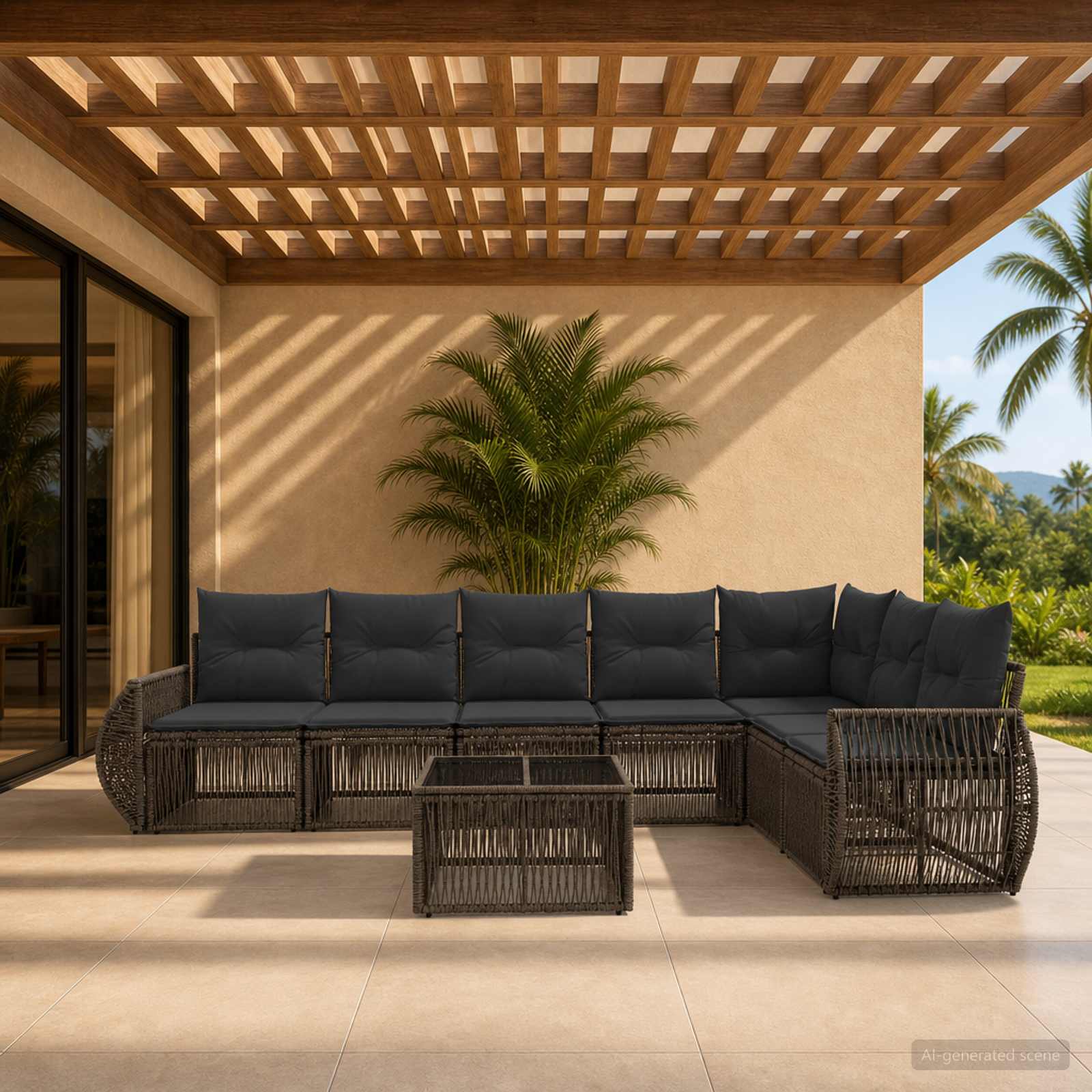 Set Divano da Giardino 8 pcs Grigio e Grigio Scuro polyrattan | homemem39