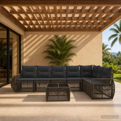 Set Divano da Giardino 8 pcs Grigio e Grigio Scuro polyrattan | homemem39