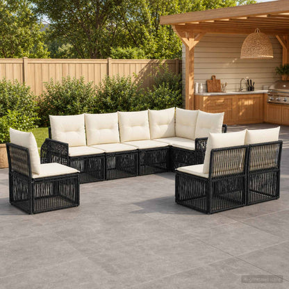 Set Divano da Giardino 8 pcs Nero e Bianco Crema polyrattan | homemem39