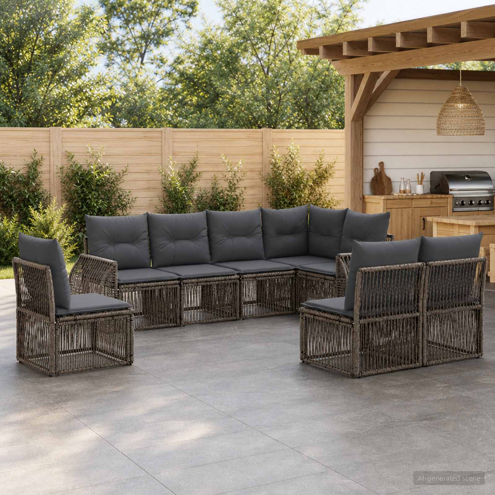 Set Divano da Giardino 8 pcs Grigio e Grigio Scuro polyrattan | homemem39