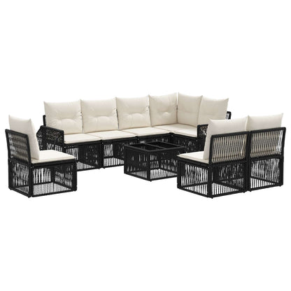 Set Divano da Giardino 9 pcs Nero e Bianco Crema polyrattan | homemem39