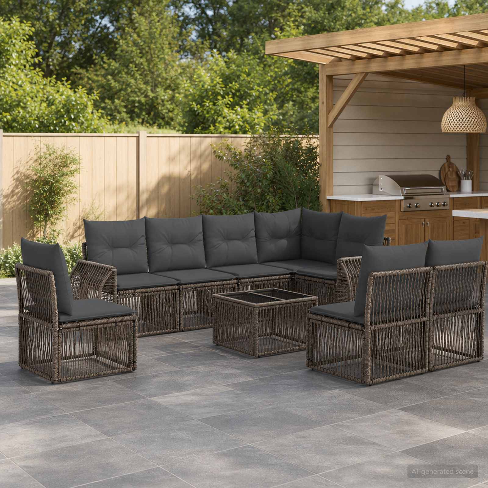 Set Divano da Giardino 9 pcs Grigio e Grigio Scuro polyrattan | homemem39