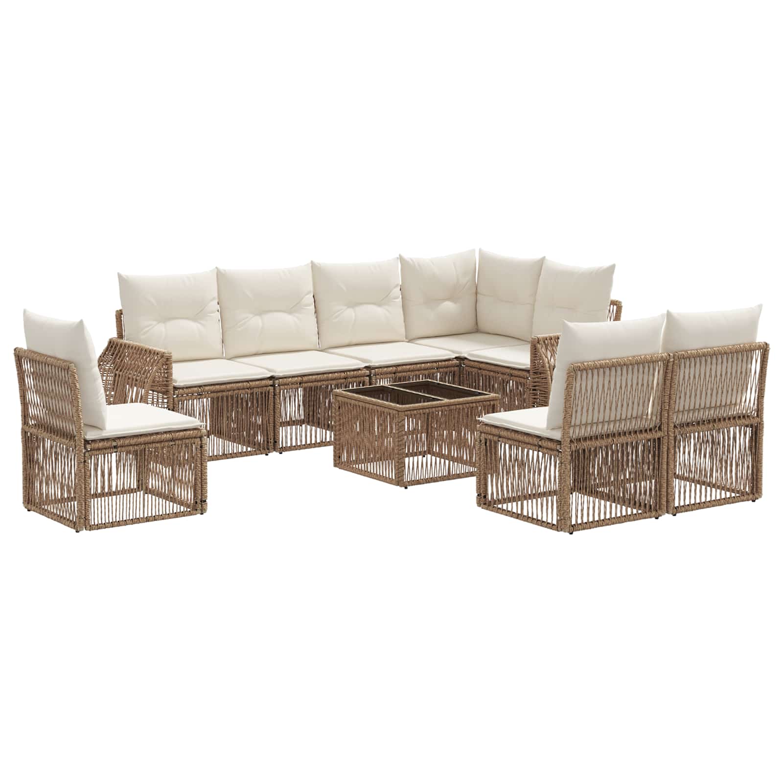 Set Divano da Giardino 9 pcs Beige e Bianco Crema polyrattan | homemem39
