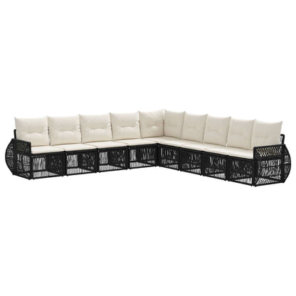 Set Divano da Giardino 9 pcs Nero e Bianco Crema polyrattan | homemem39