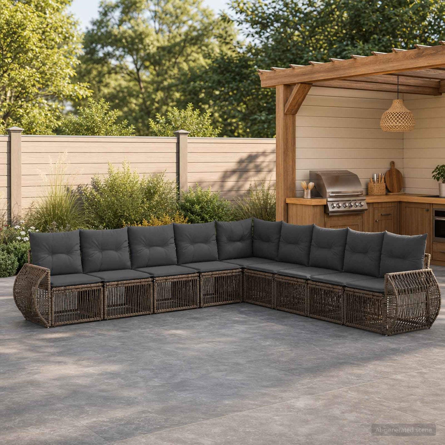 Set Divano da Giardino 9 pcs Grigio e Grigio Scuro polyrattan | homemem39