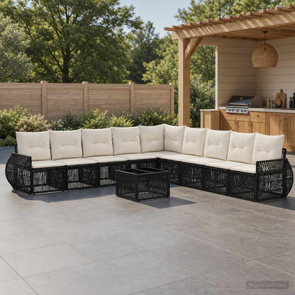 Set Divano da Giardino 10 pcs Nero e Bianco Crema polyrattan | homemem39
