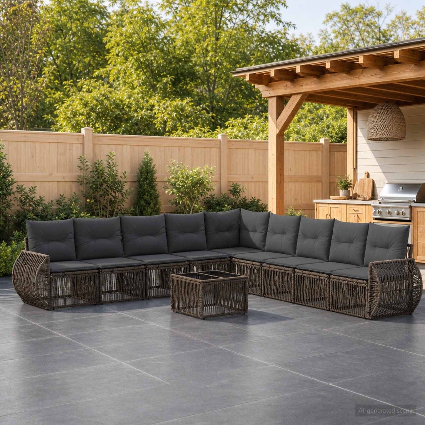Set Divano da Giardino 10 pcs Grigio e Grigio Scuro polyrattan | homemem39