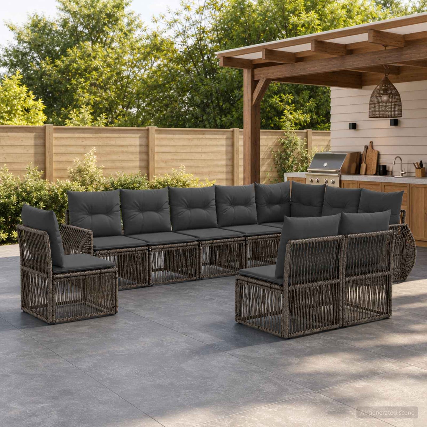 Set Divano da Giardino 10 pcs Grigio e Grigio Scuro polyrattan | homemem39