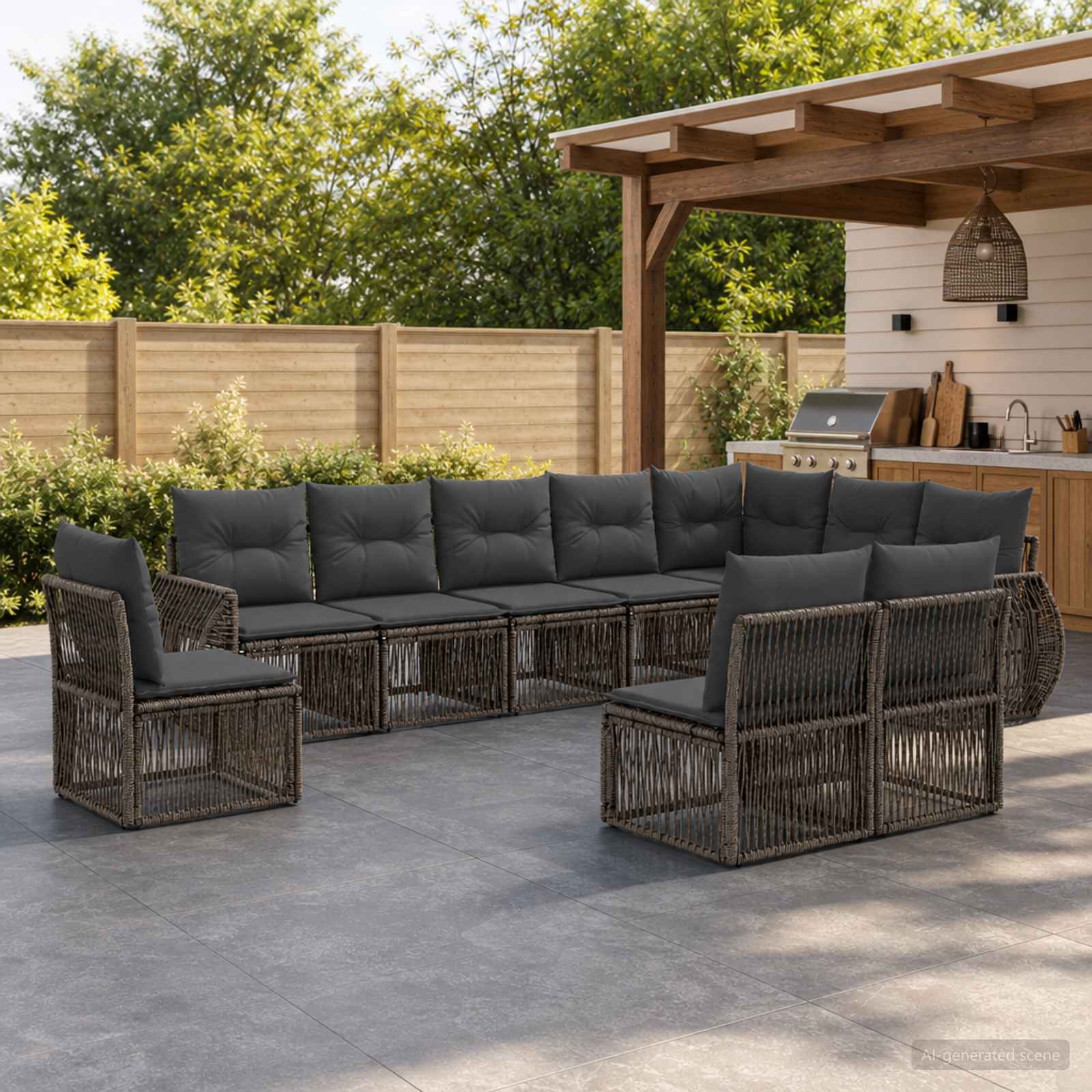 Set Divano da Giardino 10 pcs Grigio e Grigio Scuro polyrattan | homemem39