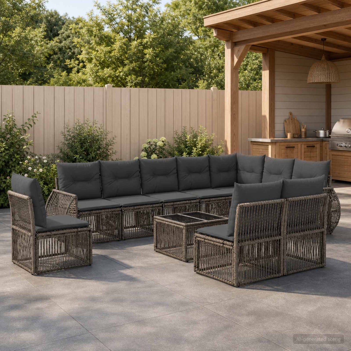 Set Divano da Giardino 11 pcs Grigio e Grigio Scuro polyrattan | homemem39