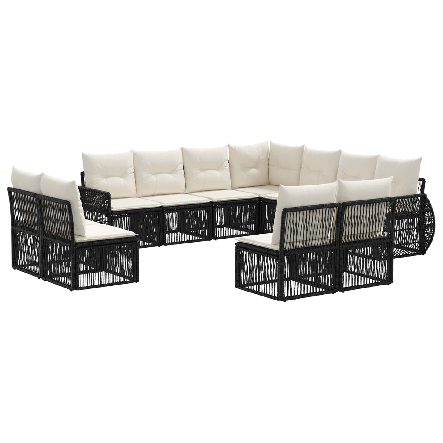 Set Divano da Giardino 11 pcs Nero e Bianco Crema polyrattan | homemem39