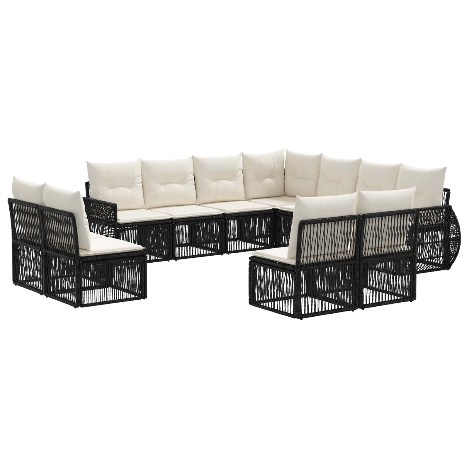 Set Divano da Giardino 11 pcs Nero e Bianco Crema polyrattan | homemem39
