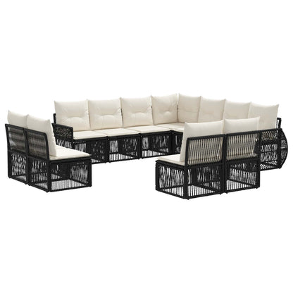 Set Divano da Giardino 11 pcs Nero e Bianco Crema polyrattan | homemem39