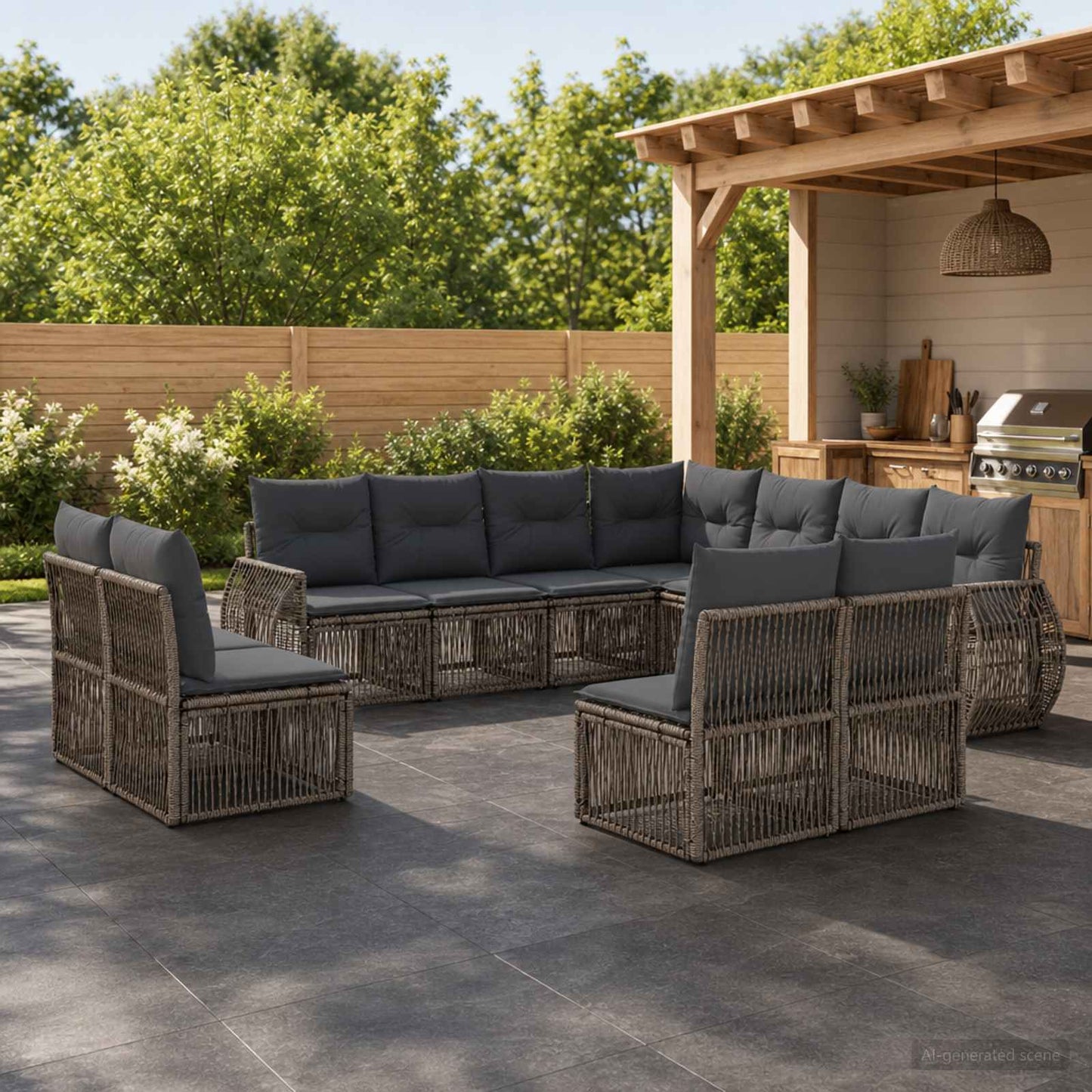 Set Divano da Giardino 11 pcs Grigio e Grigio Scuro polyrattan | homemem39