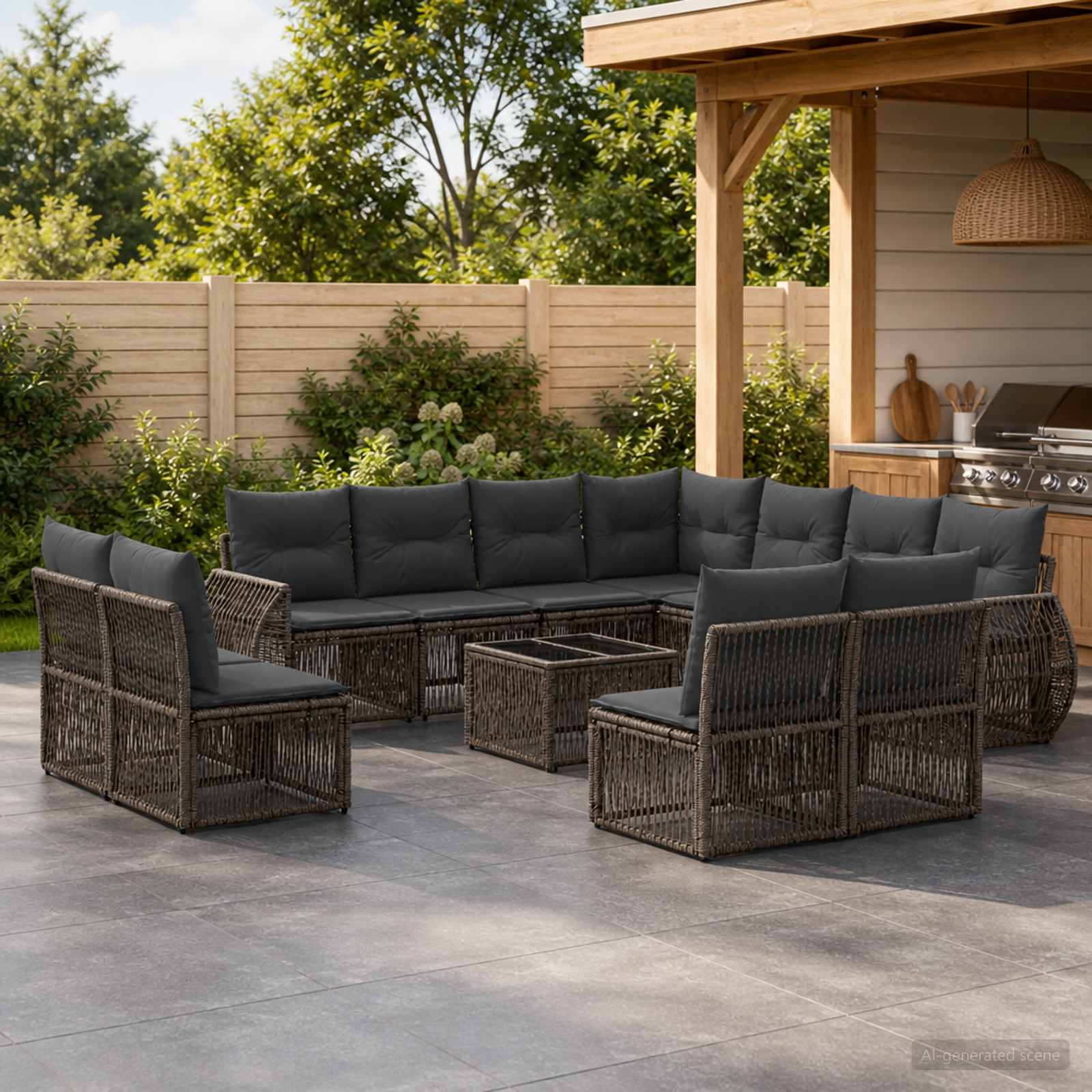 Set Divano da Giardino 12 pcs Grigio e Grigio Scuro polyrattan | homemem39