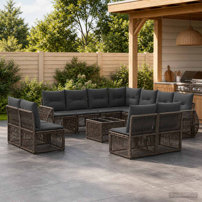 Set Divano da Giardino 12 pcs Grigio e Grigio Scuro polyrattan | homemem39