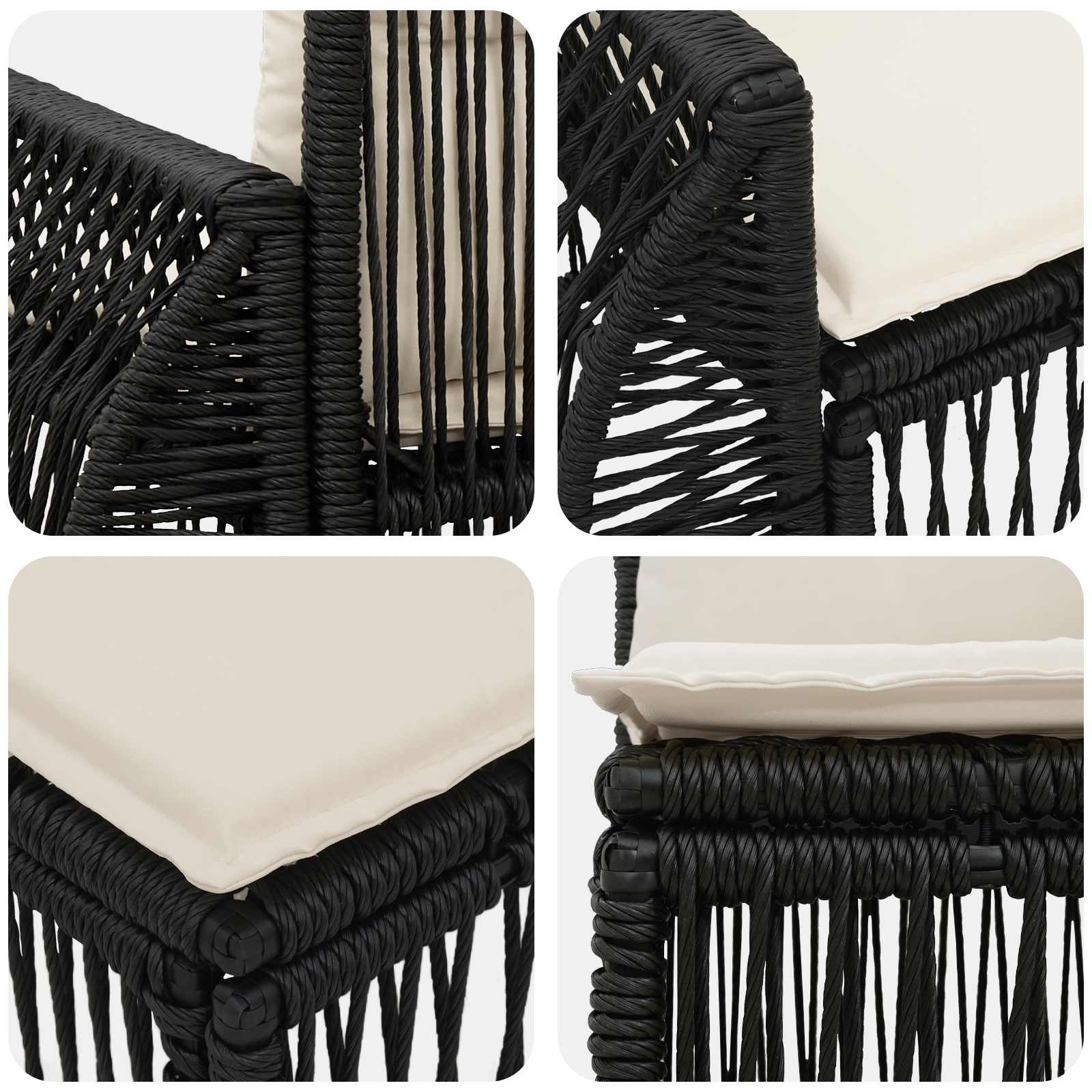 Set Divano da Giardino 9 pcs Nero e Bianco Crema polyrattan | homemem39