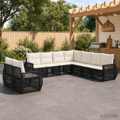 Set Divano da Giardino 9 pcs Nero e Bianco Crema polyrattan | homemem39