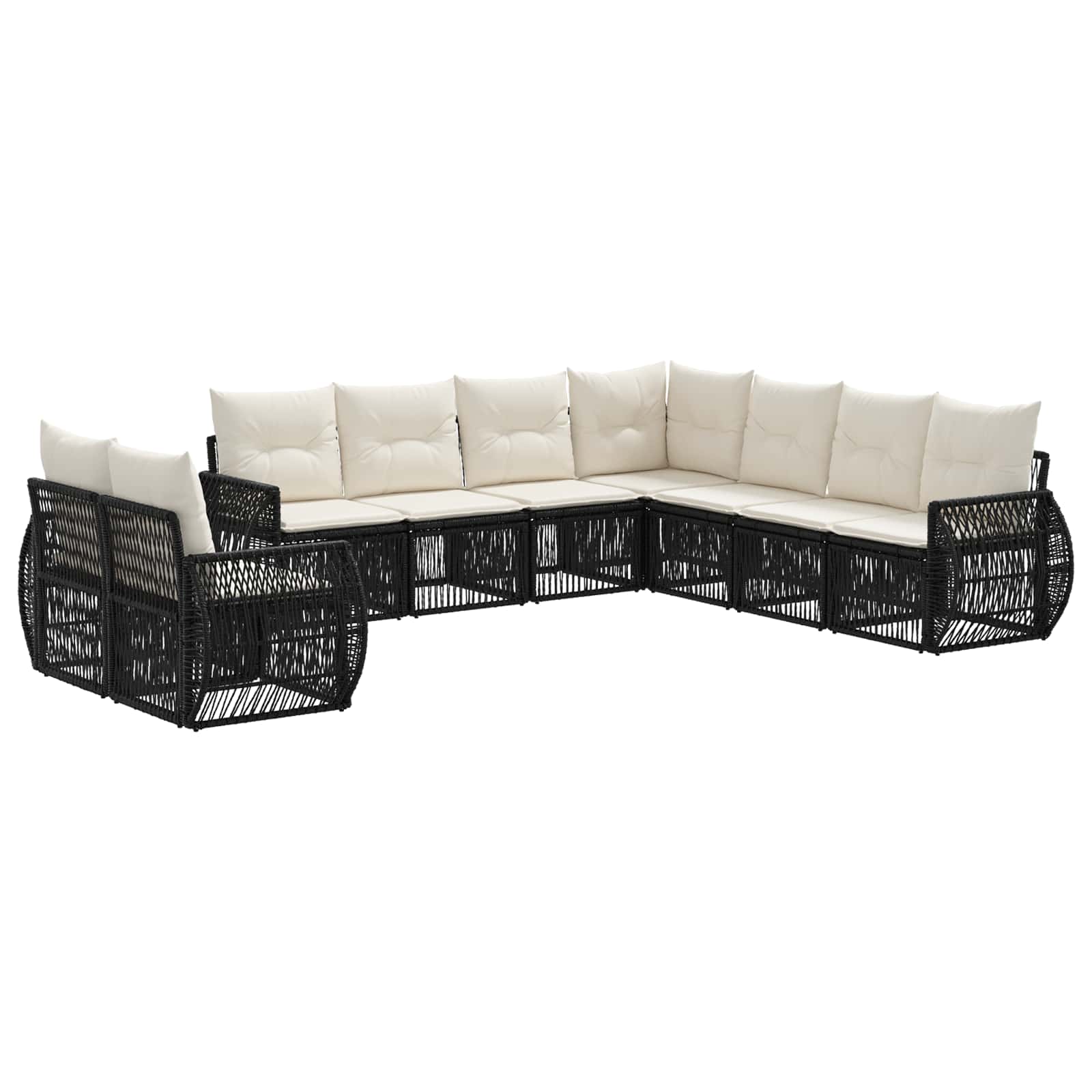 Set Divano da Giardino 9 pcs Nero e Bianco Crema polyrattan | homemem39