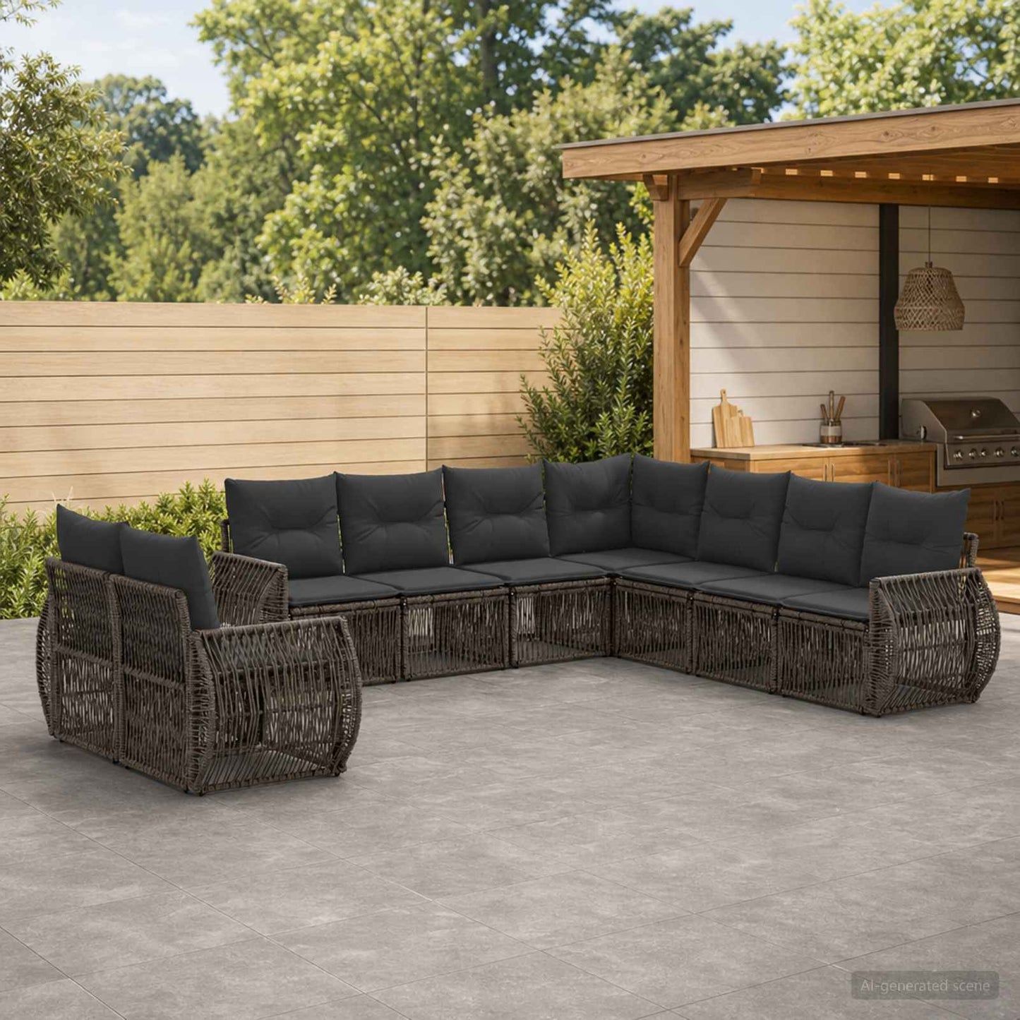 Set Divano da Giardino 9 pcs Grigio e Grigio Scuro polyrattan | homemem39