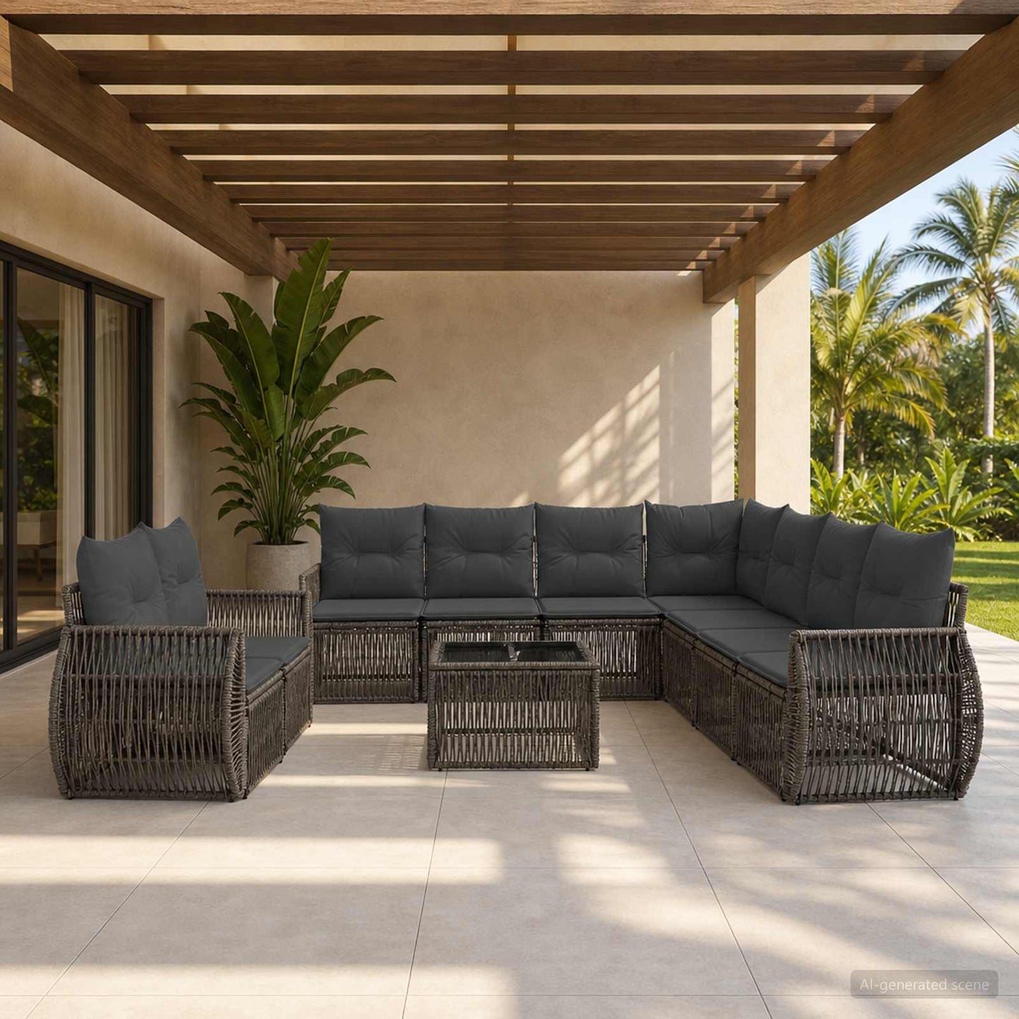 Set Divano da Giardino 10 pcs Grigio e Grigio Scuro polyrattan | homemem39