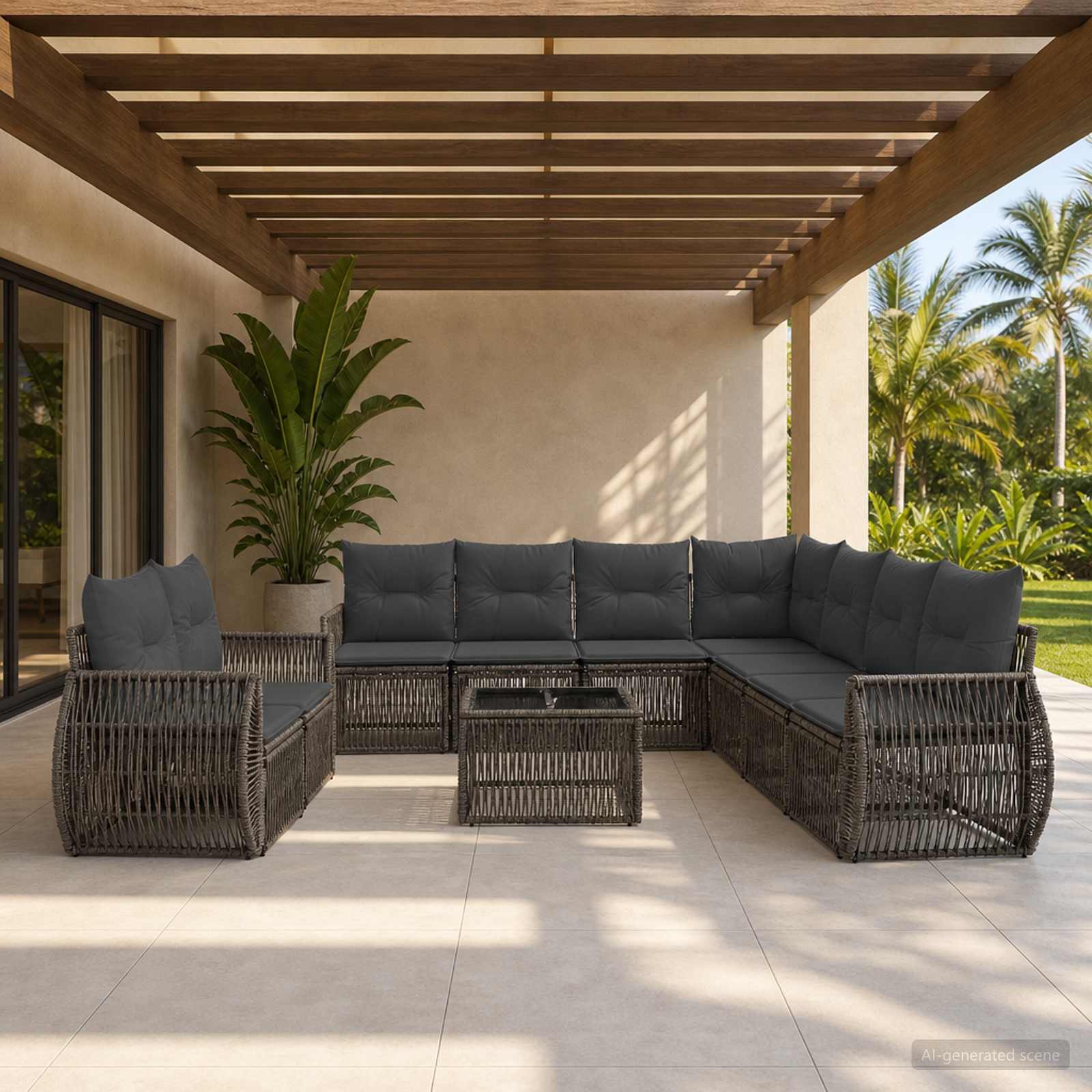 Set Divano da Giardino 10 pcs Grigio e Grigio Scuro polyrattan | homemem39