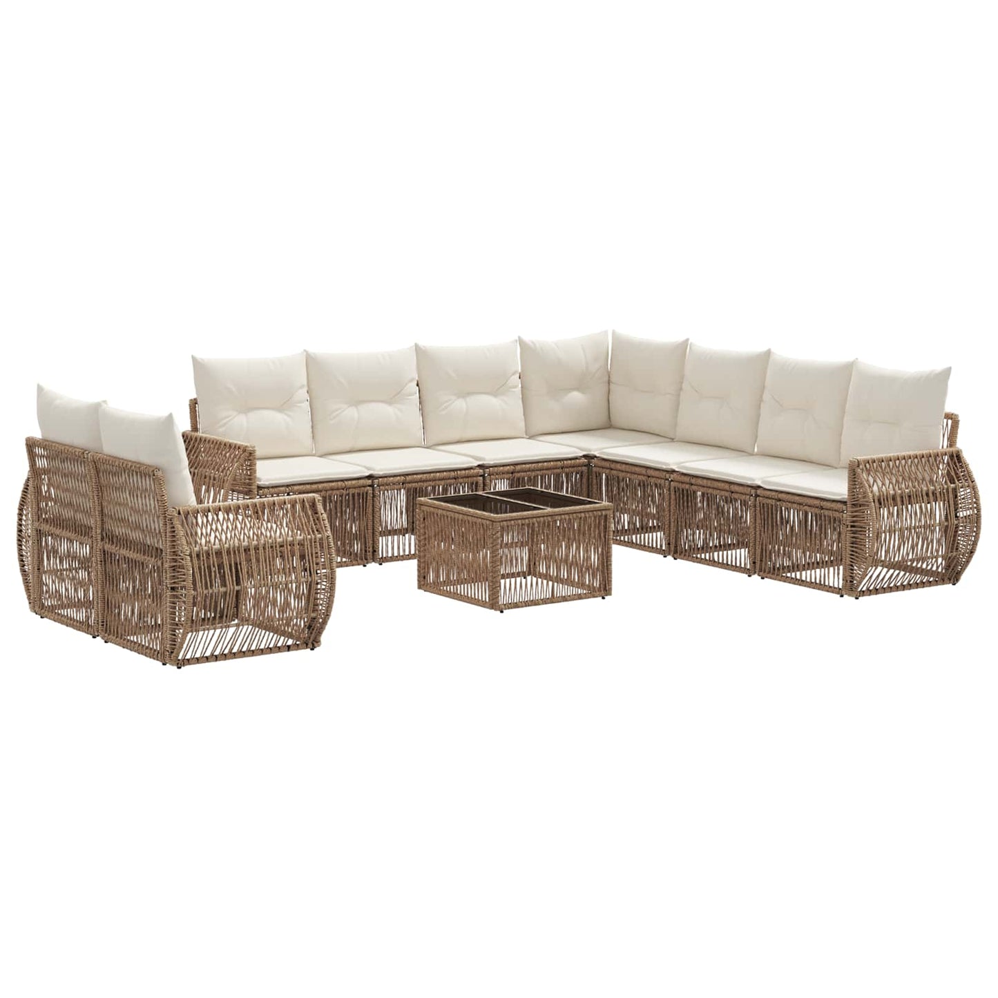 Set Divano da Giardino 10 pcs Beige e Bianco Crema polyrattan | homemem39