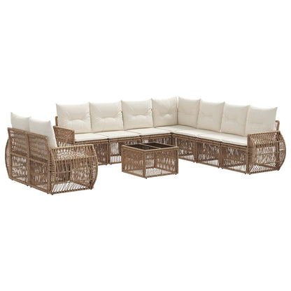 Set Divano da Giardino 10 pcs Beige e Bianco Crema polyrattan | homemem39