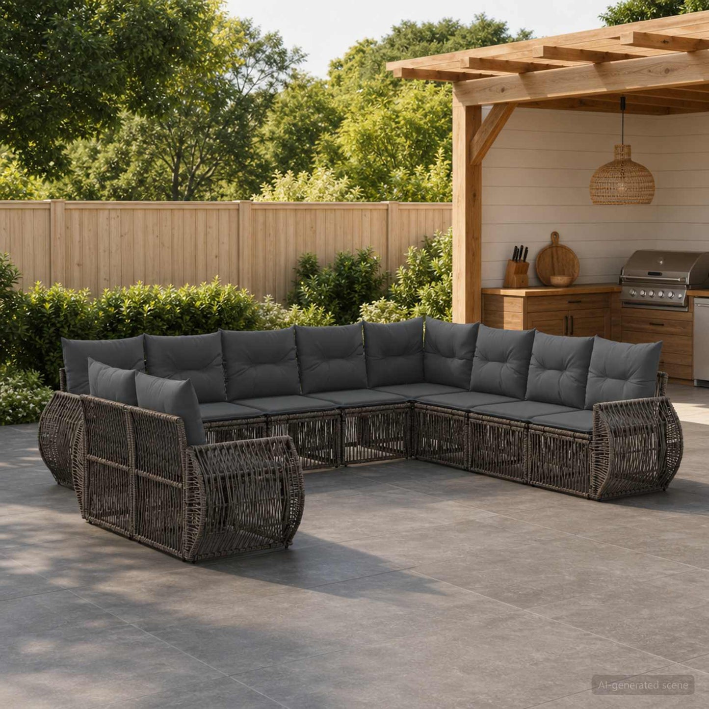 Set Divano da Giardino 10 pcs Grigio e Grigio Scuro polyrattan | homemem39