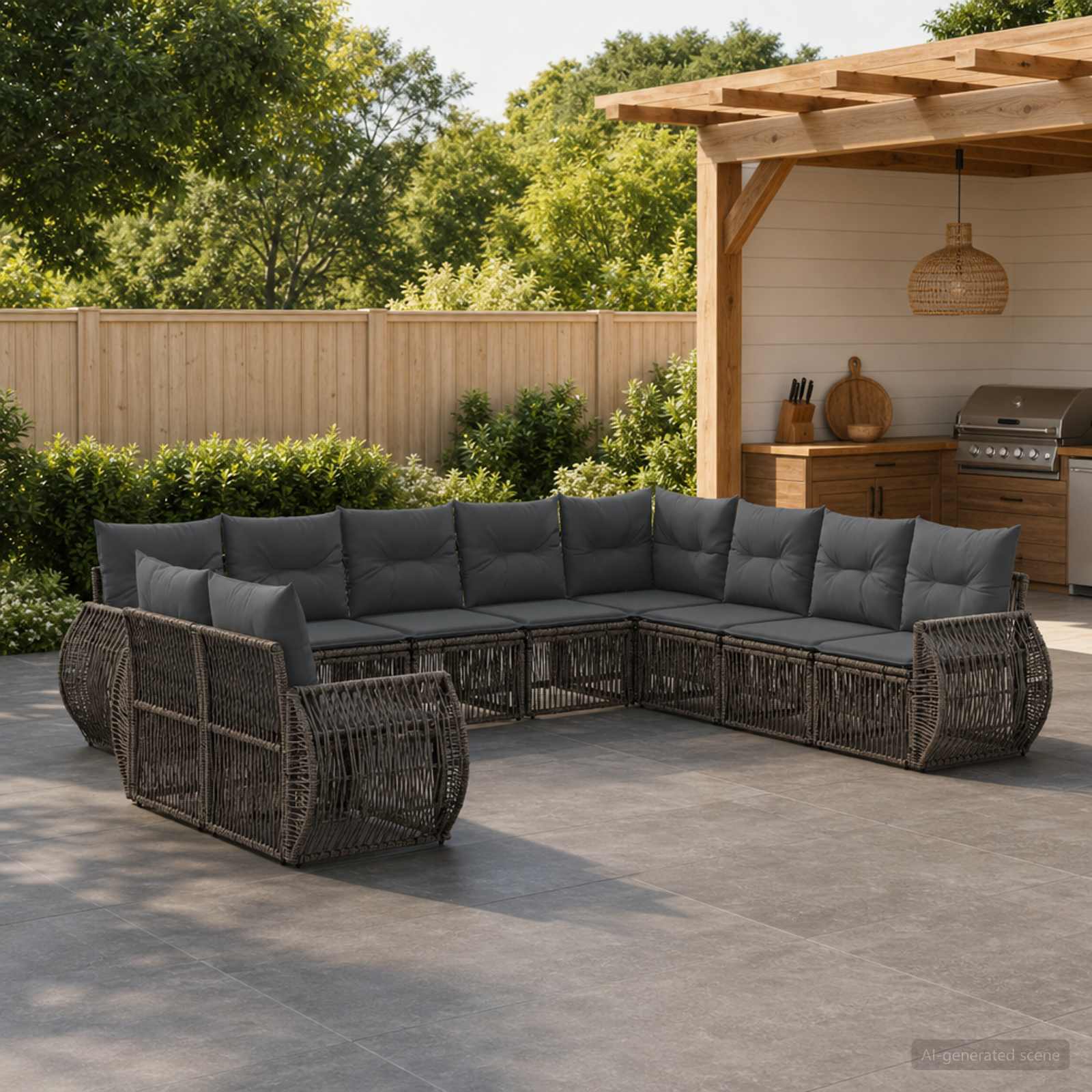 Set Divano da Giardino 10 pcs Grigio e Grigio Scuro polyrattan | homemem39