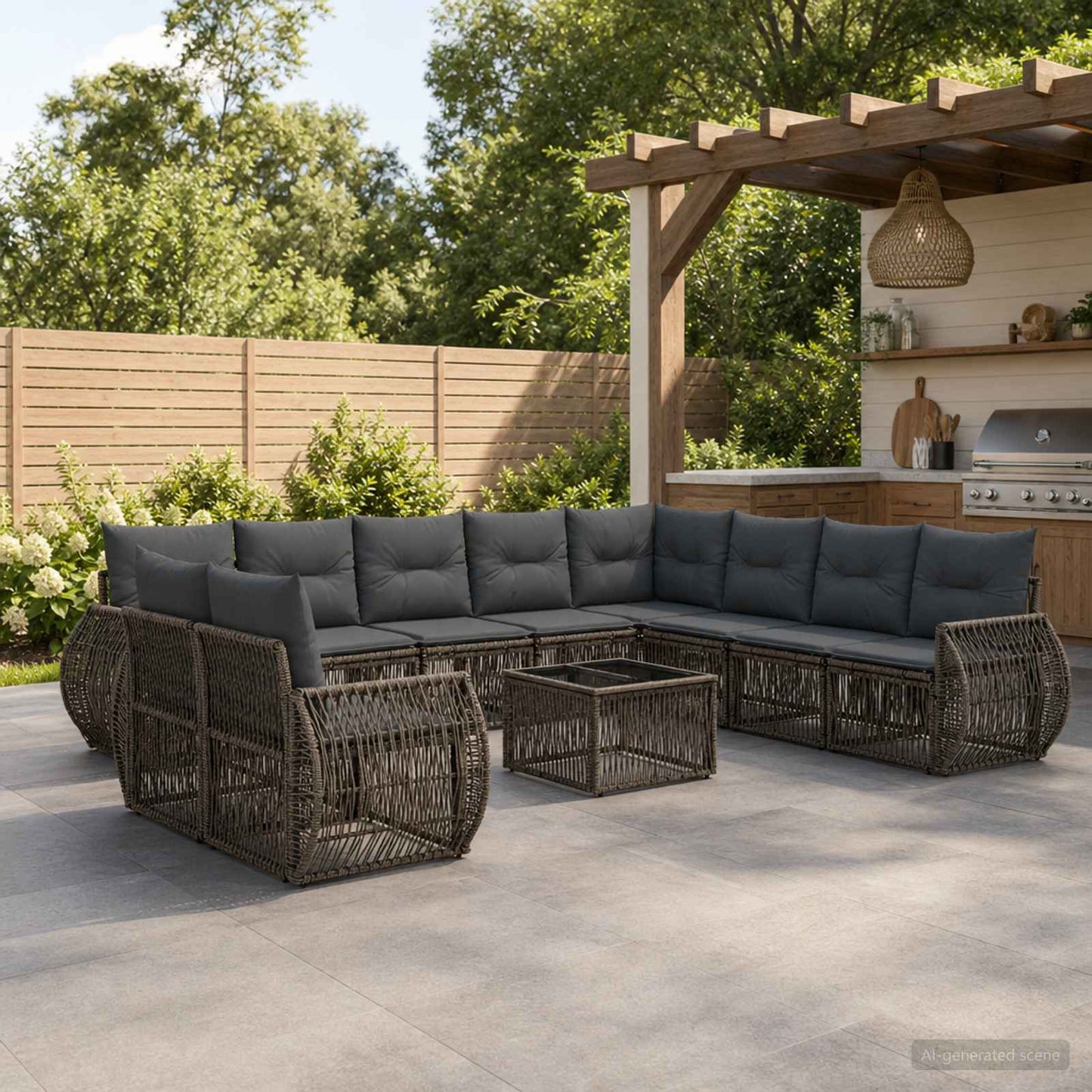 Set Divano da Giardino 11 pcs Grigio e Grigio Scuro polyrattan | homemem39
