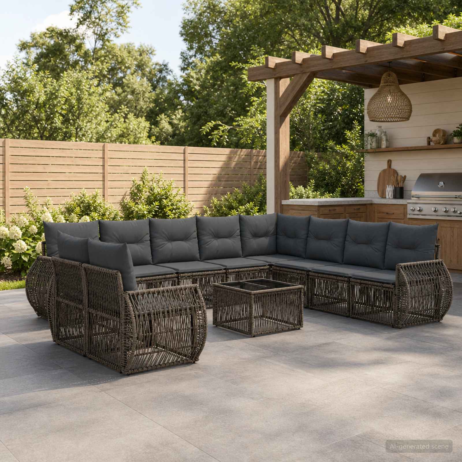 Set Divano da Giardino 11 pcs Grigio e Grigio Scuro polyrattan | homemem39
