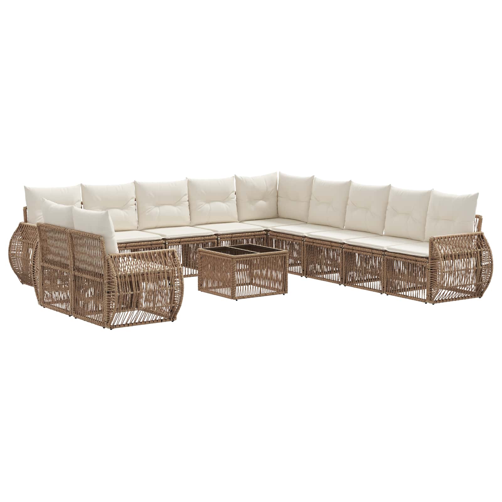 Set Divano da Giardino 12 pcs Beige e Bianco Crema polyrattan | homemem39