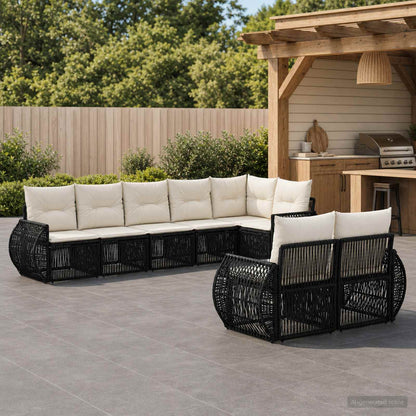 Set Divano da Giardino 8 pcs Nero e Bianco Crema polyrattan | homemem39
